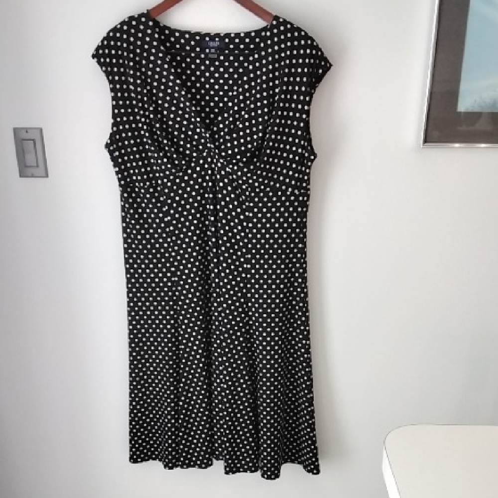 Chaps Black and White Polka Dot Midi Dress